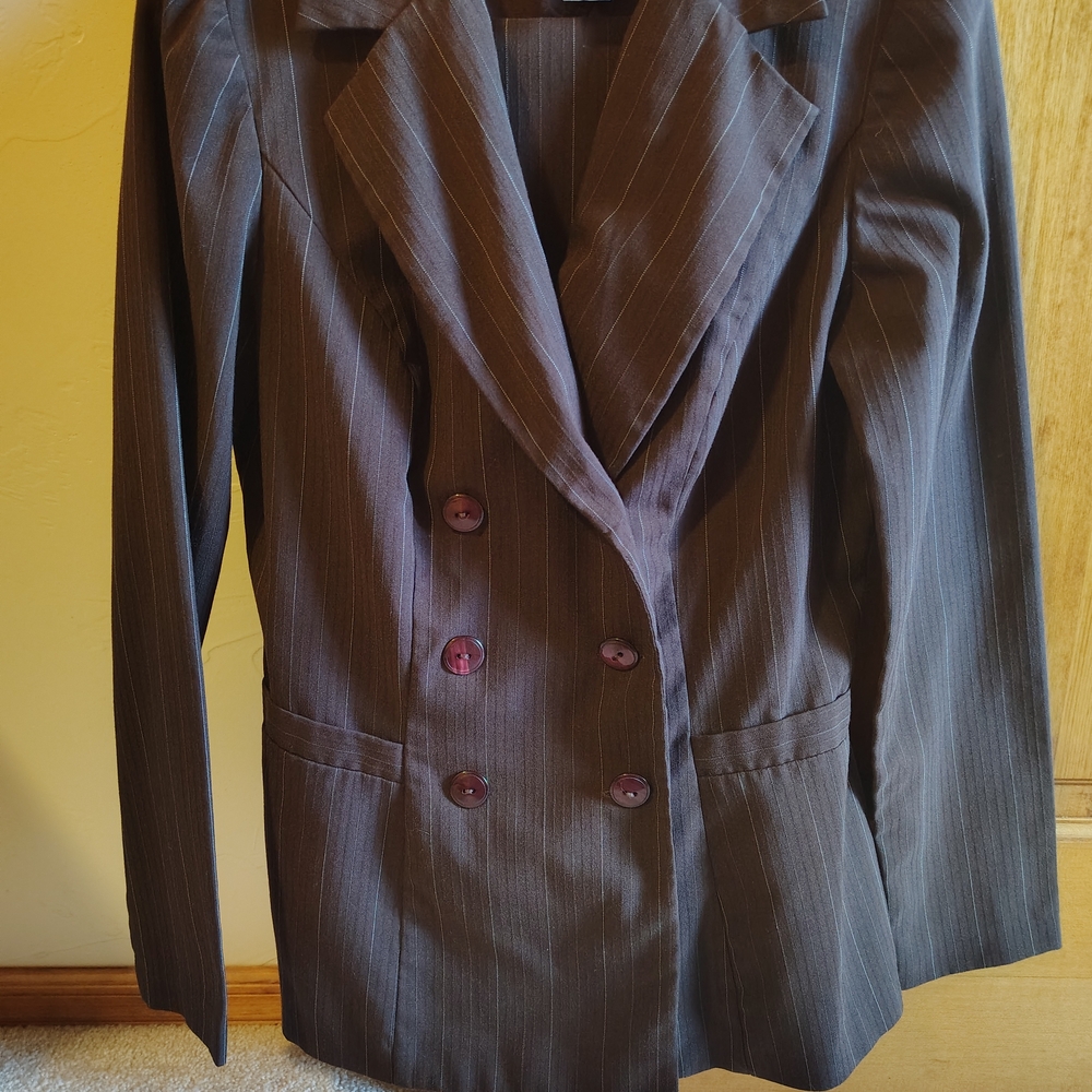 Jodi Kristopher Brown Pinstripe Double-Breasted Blazer